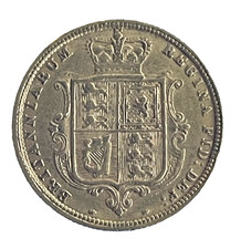 1884 Gold Half Sovereign 1/2 Coin, Young Victoria , 22ct Shield Back