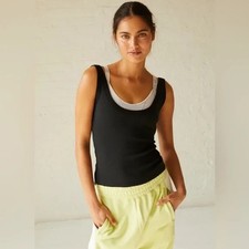 FREE PEOPLE MOVEMENT FP BLACK RIBBED STEP ONE SCOOP FRONT BACK TANK TOP M