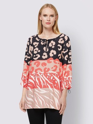 Bluse schwarz 36 Damen Rick Cardona Animal-Druck beige/hummer UVP: 59,99  2.6050