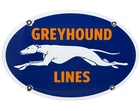 VINTAGE GREYHOUND BUS LINE PORCELAIN SIGN GAS OIL DEPOT STOP YELLOWAY DOG AUTO