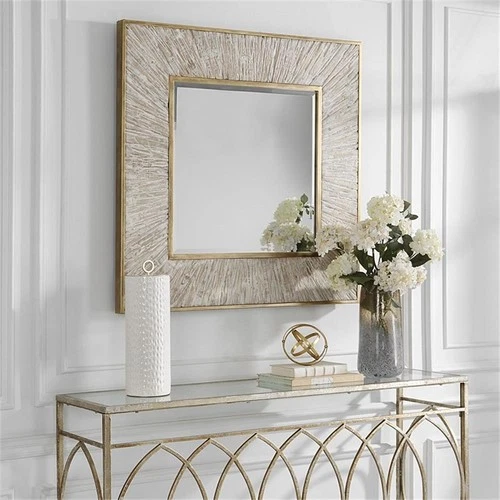 Uttermost Wharton Square Farmhouse MDF Wood and Iron Mirror in Gold/Woodtone - Picture 7 of 8