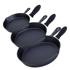 6, 7.5, 10 Inches Black Pre-Seasoned Cast Iron Frying Pan Set of 3, Oven Safe...