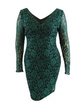 Guess Women's Lace Long Sleeve Body Con Dress (16, Emerald/Black) 888807475326