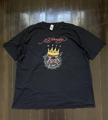 Vintage Ed Hardy Christian Audigier Bulldog Dog Black T-Shirt Men’s 4XL USA - Image 1 of 4