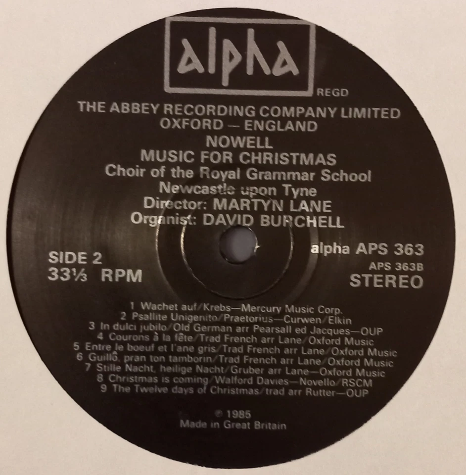CHOIR OF ROYAL GRAMMAR SCHOOL Music for Christmas LP UK  vinyl 1985 ALPHA APS 36 - Image 4 of 4