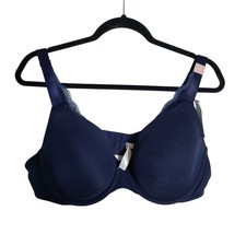 Cacique Navy Blue Lightly Lined Full Coverage Cotton Bra 44C New With Tags
