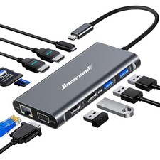 USB C Docking Station, 11-in-1 Dock, HDMI, VGA, Ethernet, Grey