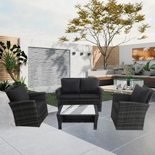 Image of Rattan Garden Furniture Sofa Set Table Outdoor Balcony Indoor Glass Coffee Patio