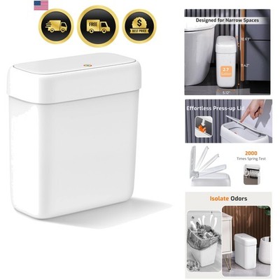 Small Bathroom Trash Can with Lid, 2.6 Gallons / 10 L Slim Plastic Garbage Bi...