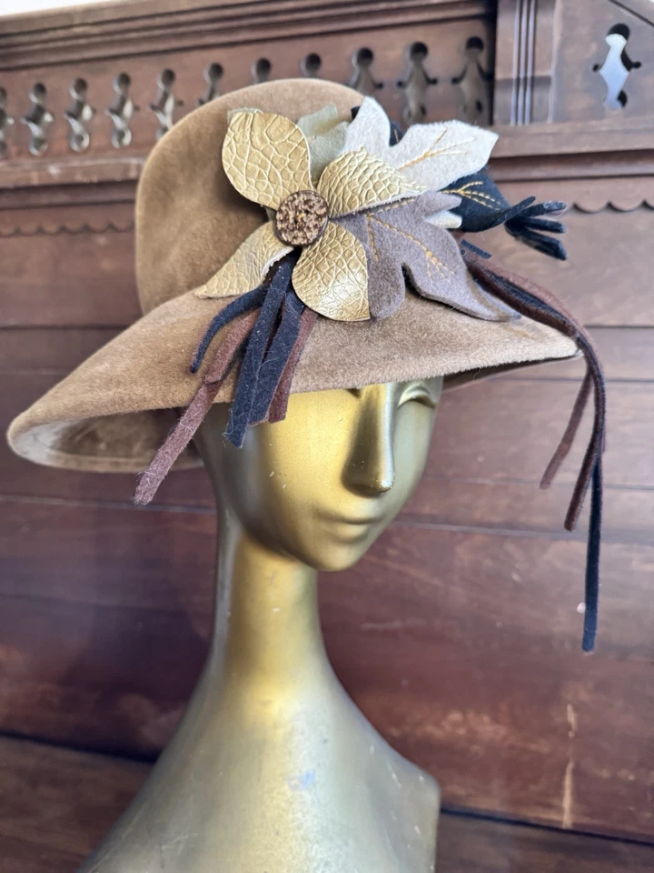 Vintage Gabriel Amar for Frank Olive Wide Brim Wool Felt Hat - Image 3 of 4