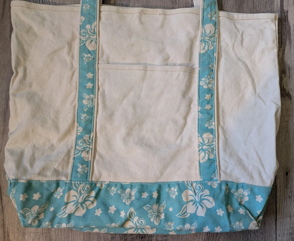 HYP Beach Ocean Blue Floral Oversized Large Canvas Bag Tote Purse - Image 4 of 4