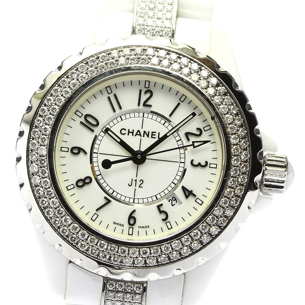 CHANEL J12 H1420 Bracciale Lunetta Diamante Ceramica Bianca Quarzo Donna_638407