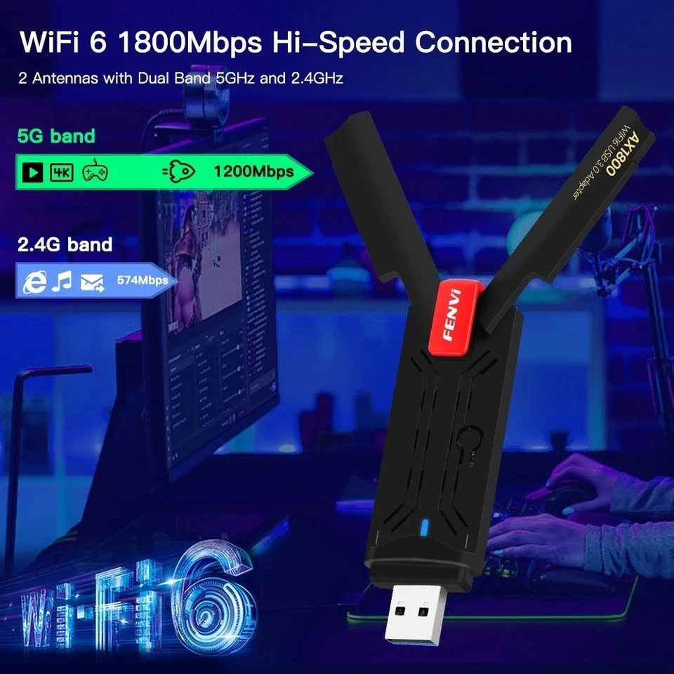 Fenvi AX1800 WiFi 6 USB Adapter Dual Band 2.4G/5GHz USB 3.0 Receiver Dongle - Image 2 of 4