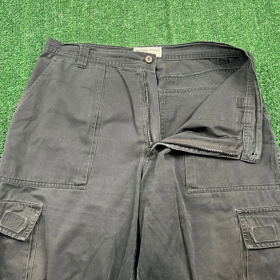 Pantalones cargo rectos holgados vintage naturales caquis para hombre 33x29" desteñidos negros Y2K Foto 3 de 4
