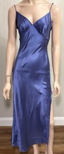 Victoria's Secret 100 Silk Blue Backless Side Slit Slip Dress Lingerie Sz S Y2K