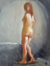 J M Johnson - Original  Contemporary Abstract Woman Figure Gouache 8x10 Art