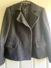 Linda Allard Ellen Tracy Black Wool Blend Textured Weave Lined Coat Women's 12