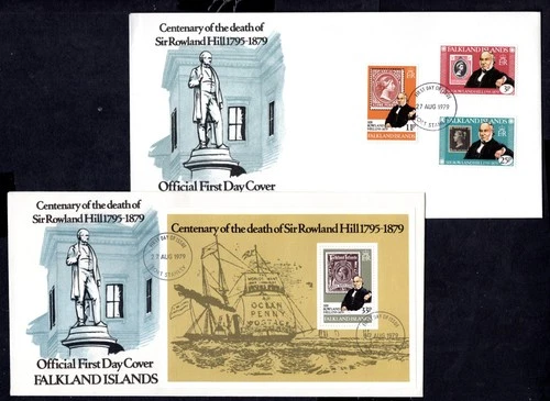 Falkland Islands - 1979 Sir Rowland Hill Set + MS on 2 x First Day Cover