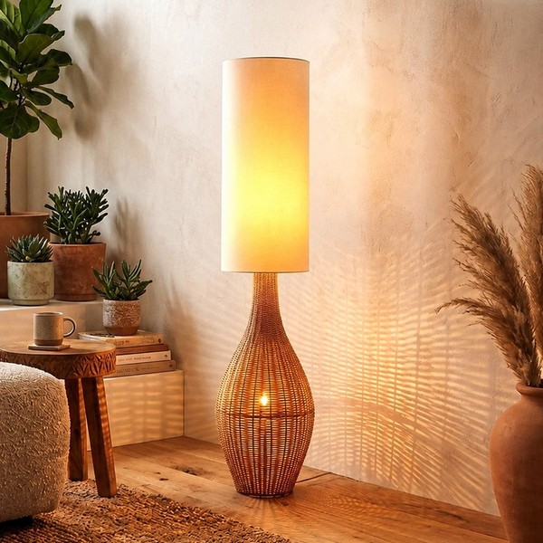Stehleuchte Stehlampe Beistelllampe Textil Boho Schlafzimmerlampe Led H 125 Cm-image