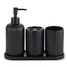 Black Bathroom Accessories Set for Men Women, 4PC Ceramic Bathroom Sets Compl...