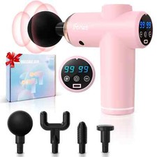 iFanze Mini Massage Gun Portable 99 Speeds Electric Muscle Massager 4 Heads Pink