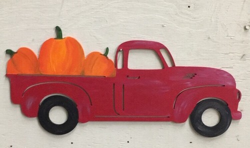 Fall Pumpkin Decoration Wood Antique Truck Hand Painted 20" x 12" 1/4" - Picture 7 of 7