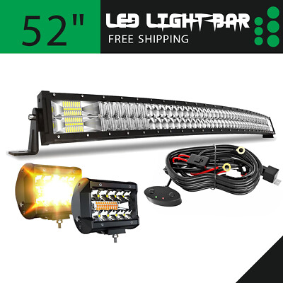 Curved 52inch LED Light Bar+4'' LED Pods w/Mount Bracket For Ford F150 F250 F350