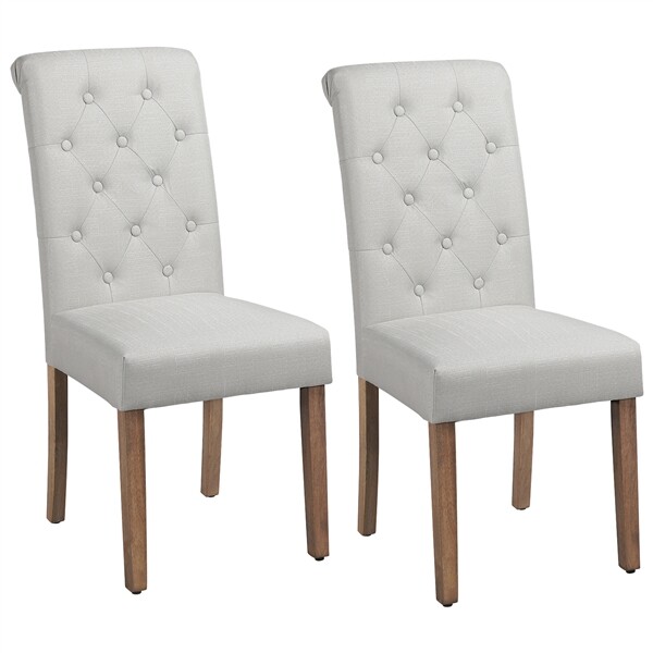 Design Upholstered Parsons Tufted Dining Chairs with Wood Legs, 2pcs, Beige