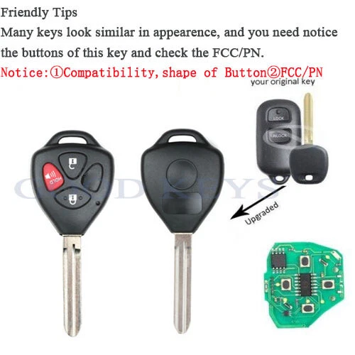 19998-2004 para Toyota Camry Corolla Sienna Mando a Distancia Coche Llavero BAB237131-056 ID4C Foto 2 de 4