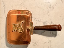 Vintage Ashtray Copper Silent Butler Wooden Handle, Hinged Cover Spinning Wheel