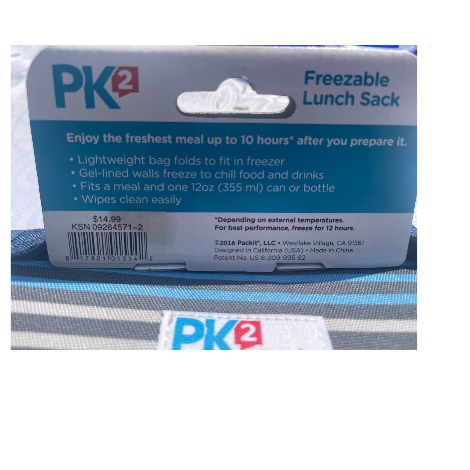 PK2 BY PACK IT Freezable  FOLD & FREEZE  LUNCH BAG  Blue And Gray