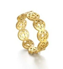 Pentacle Ring Gold Stainless Steel Wicca Pagan Protection Star Band Sizes 7-10