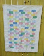 HAND MADE PINK BLUE GREEN YELLOW PRINT BABY LAP QUILT 45"X35" FREE SHIPPING