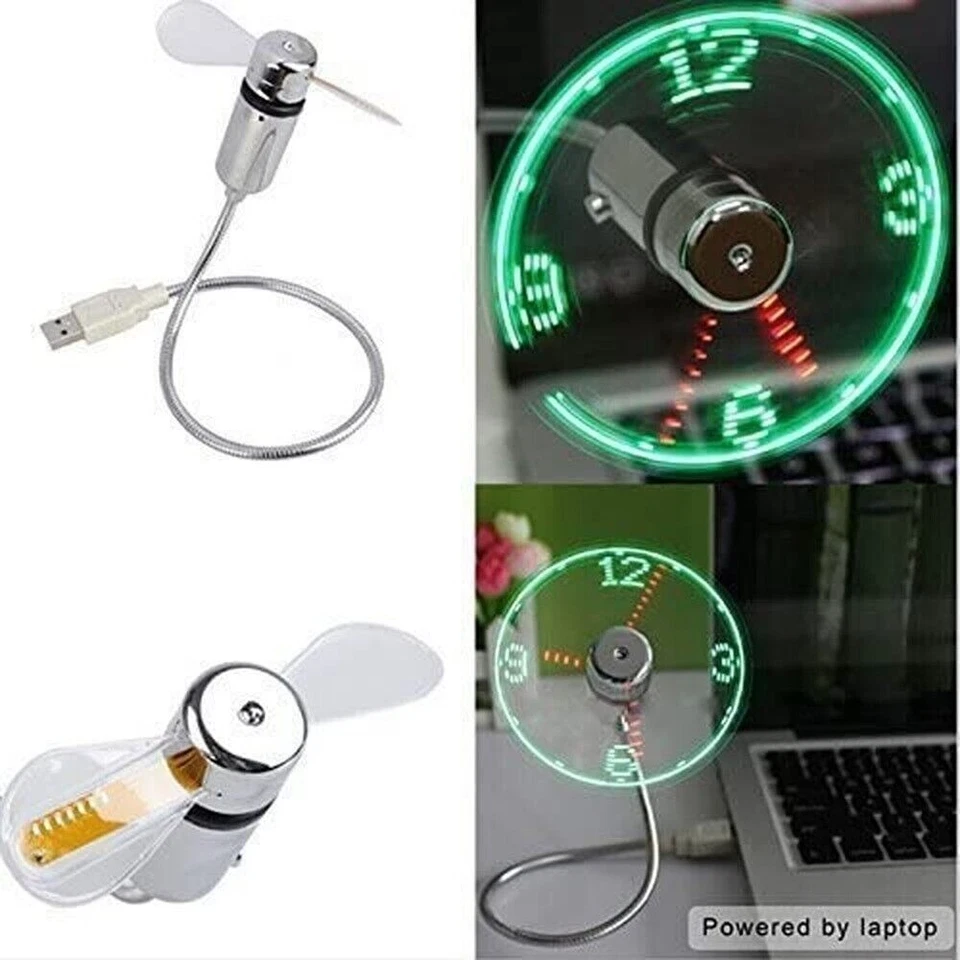 Mini USB Clock Fan, Flexible Gooseneck Display for PC Laptop Notebook Desktops - Image 2 of 4
