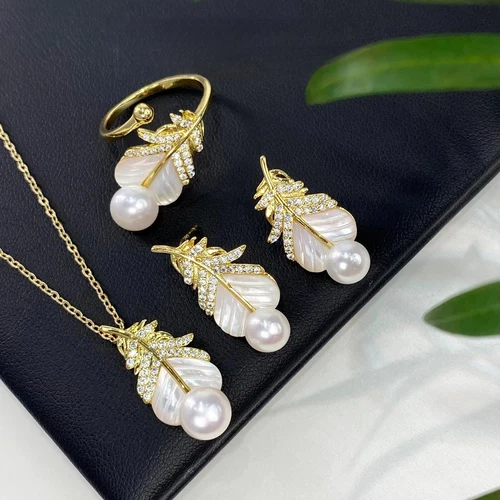 Gorgeous AAAA+ 7-8mm South Sea White Stud Pearl Pendant Earring Ring Set 925s..