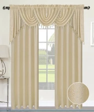 ANGELINA DAMASK 7 PIECE CURTAIN, BEADED AUSTRIAN VALANCES AND SWAG SET