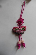 Bijou de sac à main ou téléphone Papillon brodé noeud porte-bonheur Asie rose