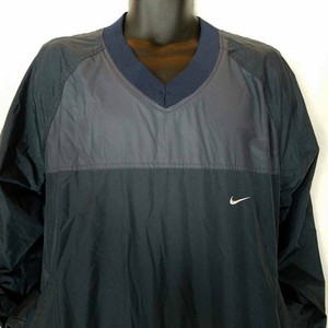 Nike Mens Pullover Windbreaker Blue Long Sleeve V Neck Red Swoosh Vintage L | eBay