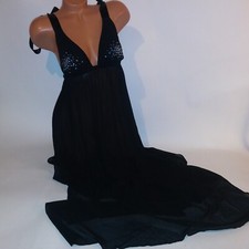 Victoria Secret Lingerie Long Gown Chemise Slip Medium Black Bling Studded New