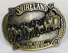 SHIRELAND Vintage Belt Buckle Pewter THE GREAT GREY SHIRE HITCH Horses 1987