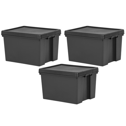 3 x Caja de almacenamiento negra con tapas contenedores apilables de plástico reciclado de alta resistencia - Imagen 33 de 55