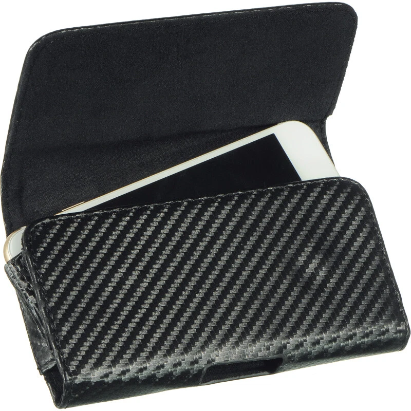 For iPhone 12 / 12 Pro (6.1") Black Carbon Fiber Horizontal Pouch Holster Case - Image 3 of 3