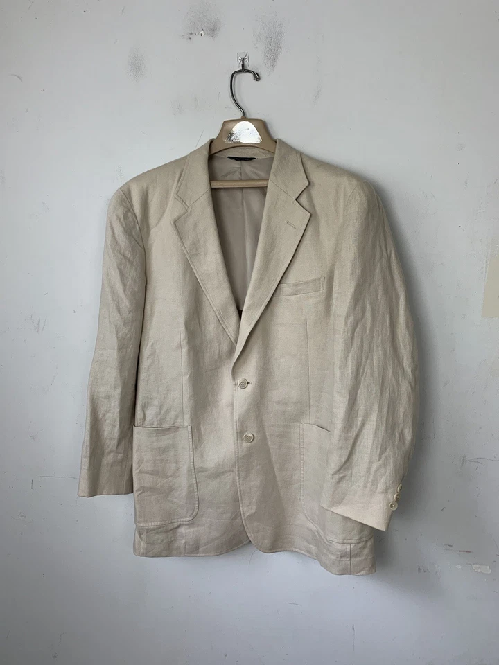 Alan Flusser Men Blazer Medium Beige 100% Linen Wedding Easter Two Button Spring — 第 2/4 张图片