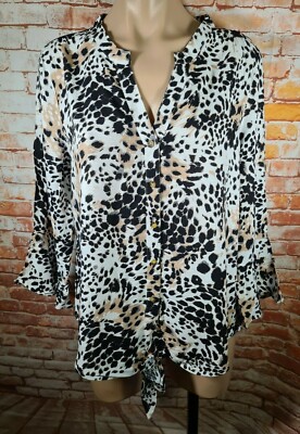 BNWT Ladies Sz 20 Katies Brand 3/4 Sleeve Animal Tie Front Texture Top RRP $60