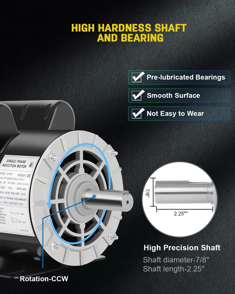 5SPL HP Air Compressor Motor Single Phase 3450RPM 56HZ Frame 7/8" Shaft Diameter - Image 4 of 4