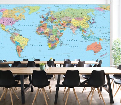 3D Colored World Map K2764 Wallpaper Mural Self-adhesive Removable Sticker Panda