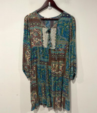 Grace & Rose Dress Womens Small Blue Multicolor Paisley Tie Long Sleeve Flowy