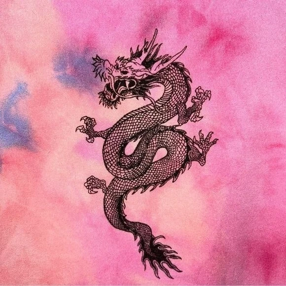 Orange Kiss 多色水彩龙印花套衫连帽衫 尺寸 M — 第 4/4 张图片