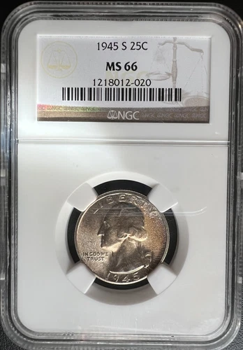 1945 S 25C Washington Silver Quarter NGC MS 66