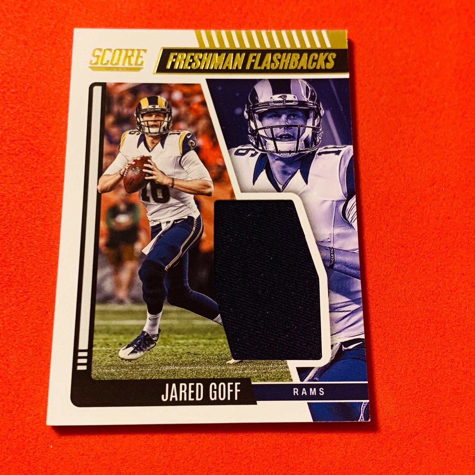 Jared Goff FRESHMAN FLASHBACKS Los Angeles Rams 2022 Score MATERIAL Card FF2